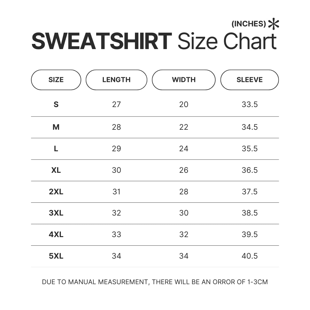 Sweatshirt Size Chart - Sakamoto Days UK Shop