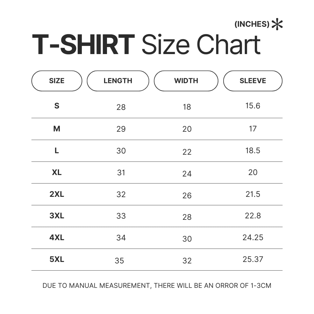 T shirt Size Chart - Sakamoto Days UK Shop